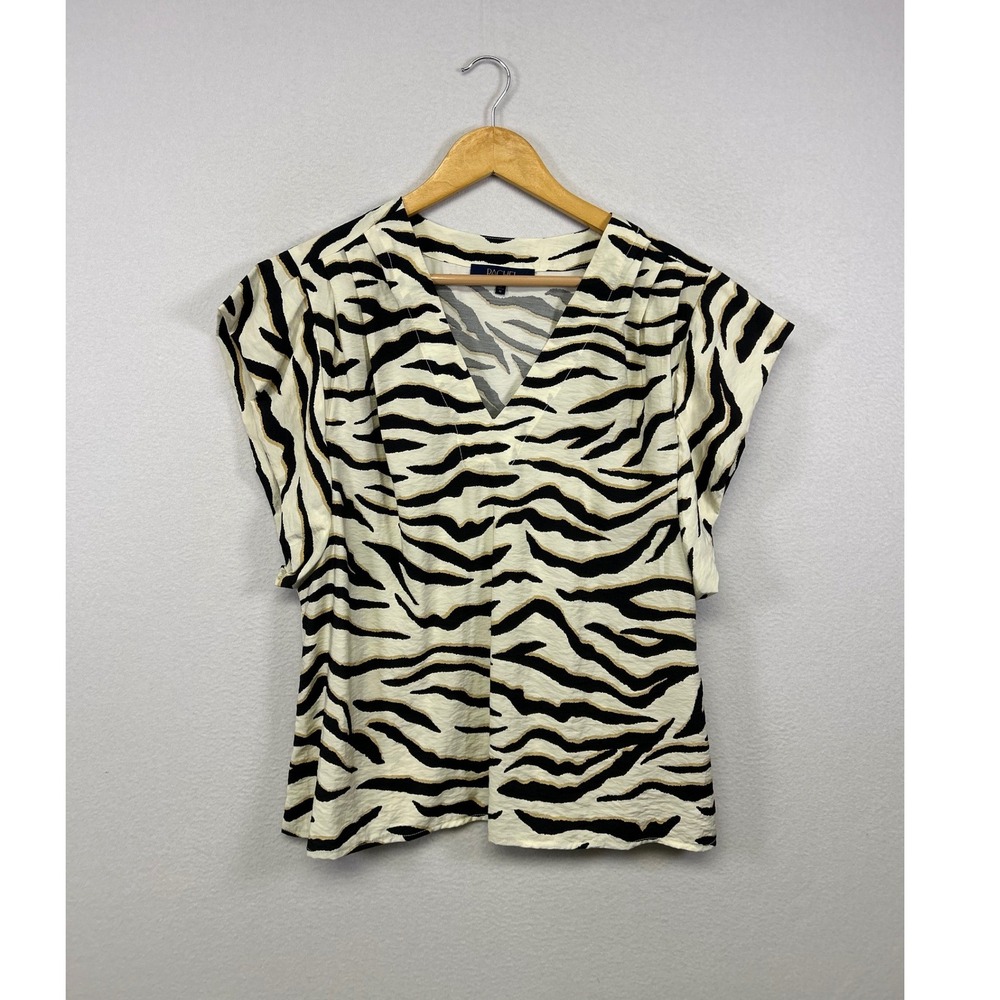Safari Core Rachel Rachel Roy Womens Size‎ M Cream Zebra Print V-Neck Blouse Top